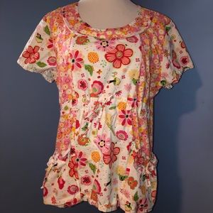 Los Angeles Rose floral scrub top XL
